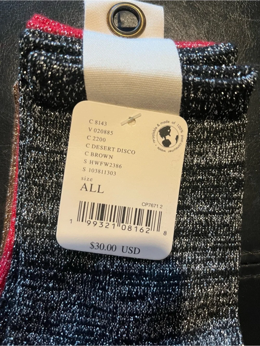 Free People/FP Movement Lurex sock 3 pair black red brown disco stretchy ankle